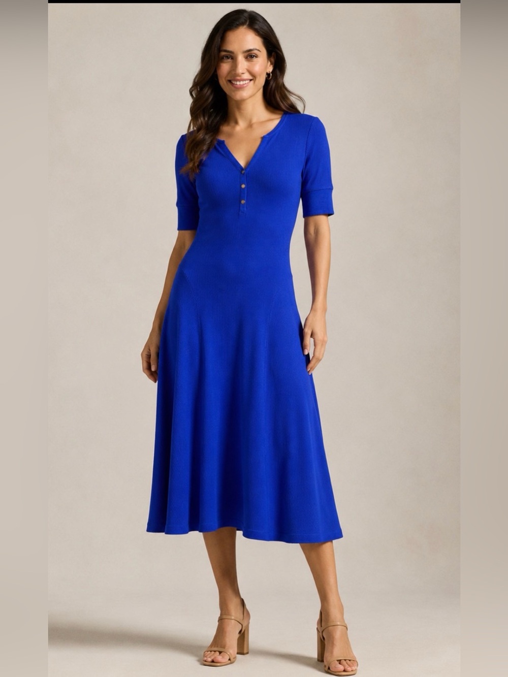 Lauren Ralph Lauren Blue Cotton Henley Midi Dress Size Petite Small PS/P